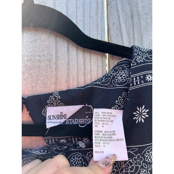 VTG Sunshine Starshine Floral Dress Size 14 Keyhole Back Sleeveless‎ Navy White - Picture 5 of 11